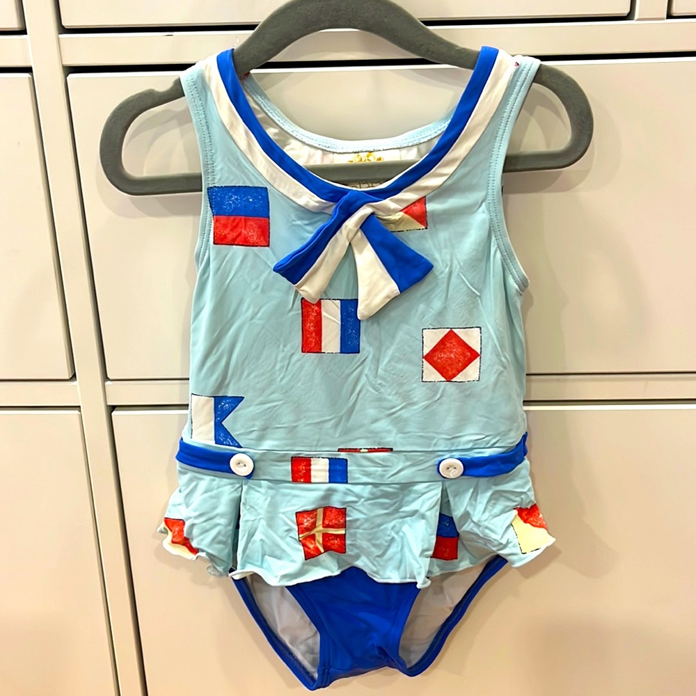 The Beaufort Bonnet Nautical swimsuit. Size 3T